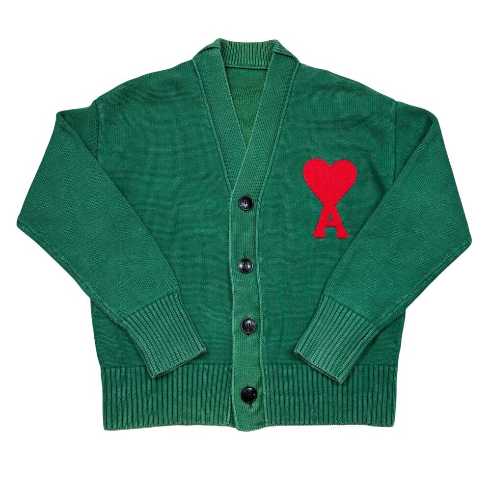 AMI Alexandre Mattiusi Big Heart Cardigan Green Women's Small